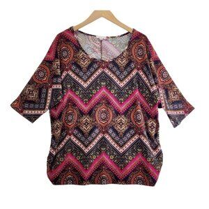 Jersey Knit Top Vibrant Multi Color 2X by Paper Plane Mandala Focal Prints